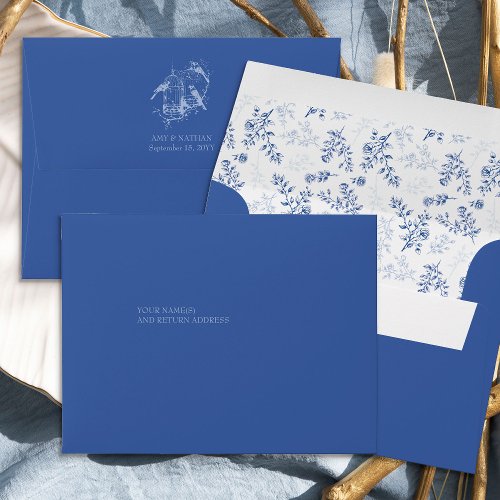 Chinoiserie Blue Floral Pre_Addressed Wedding RSVP Envelope