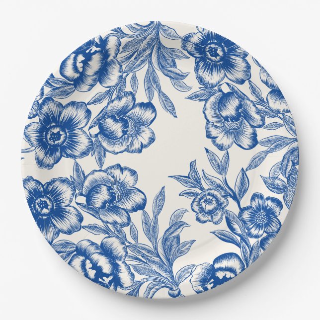 Chinoiserie blue floral Thats Amore Bridal Shower  Paper Plates (Front)