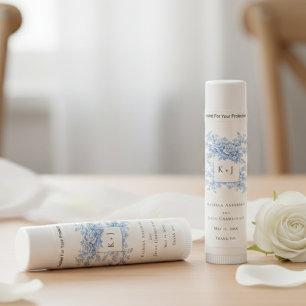 Chinoiserie Blue Floral Toile Wedding Monogram Lip Balm
