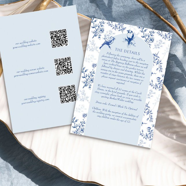 Chinoiserie Blue Floral Wedding Details QR Code Enclosure Card (Elegant blue wedding details cards from the Chinoiserie Wedding Collection by Darling & May)