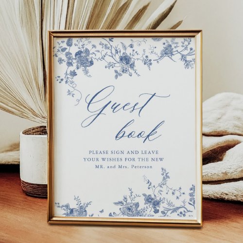 Chinoiserie Blue Floral Wedding Guestbook Sign