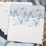Chinoiserie Blue Floral Wedding Invitation Envelope<br><div class="desc">Chinoiserie wedding invitation envelopes with your name(s) and return address on the front and elegant blue and white vintage botanical pattern inside. Delicate and romantic floral, with branches of roses and a color palette in shades of blue inspired by rustic french toile, chic chinoiserie porcelain, delft pottery, the georgian, regency...</div>