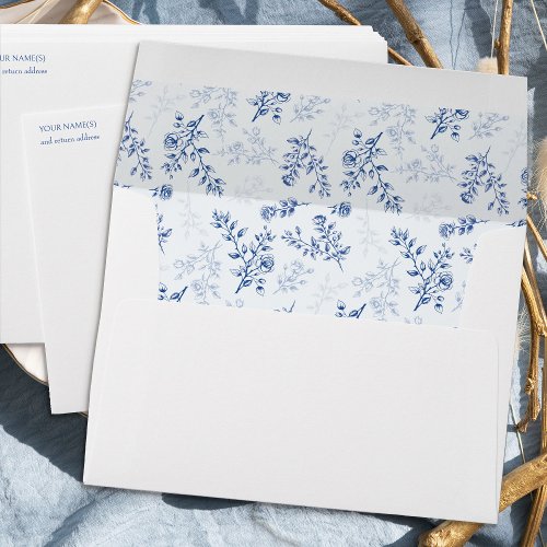 Chinoiserie Blue Floral Wedding Invitation Envelope