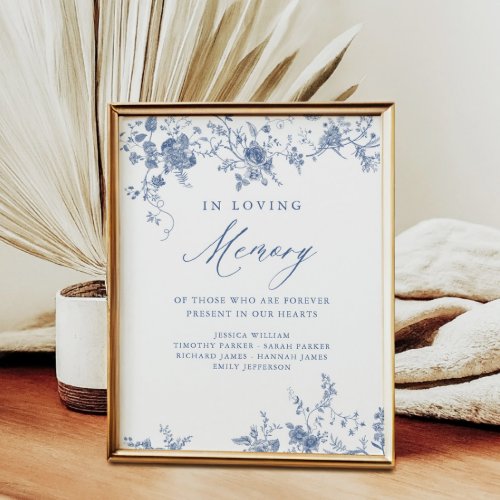 Chinoiserie Blue Floral Wedding Loving Memory Sign