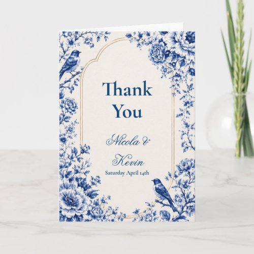 Chinoiserie Blue Floral Wedding Thank You Card