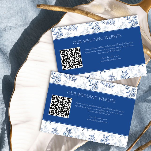 Chinoiserie Blue Floral Wedding Website QR Code Enclosure Card (Elegant blue wedding website cards from the Chinoiserie Wedding Collection by Darling & May)