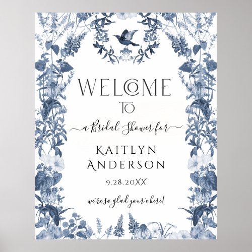 Chinoiserie Blue Floral Welcome Bridal Shower Poster