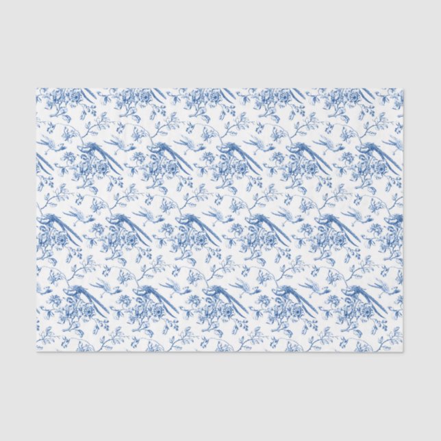 Chinoiserie Blue Flowers & Birds Decoupage Tissue Paper (Front)