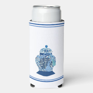 Chinoiserie Blue Ginger Jar Can Bottle Cooler