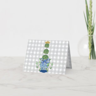 Chinoiserie Blue Ginger Jar topiary Letterpress Thank You Card