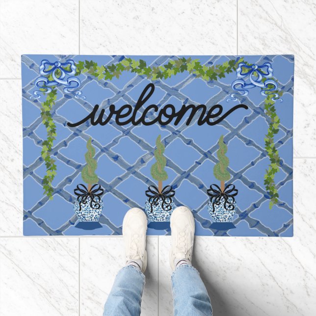 Chinoiserie Blue Ginger Jars Doormat Welcome Mat (Indoor)