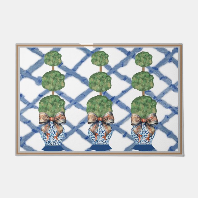 Chinoiserie Blue Ginger Jars Doormat Welcome Mat (Front)