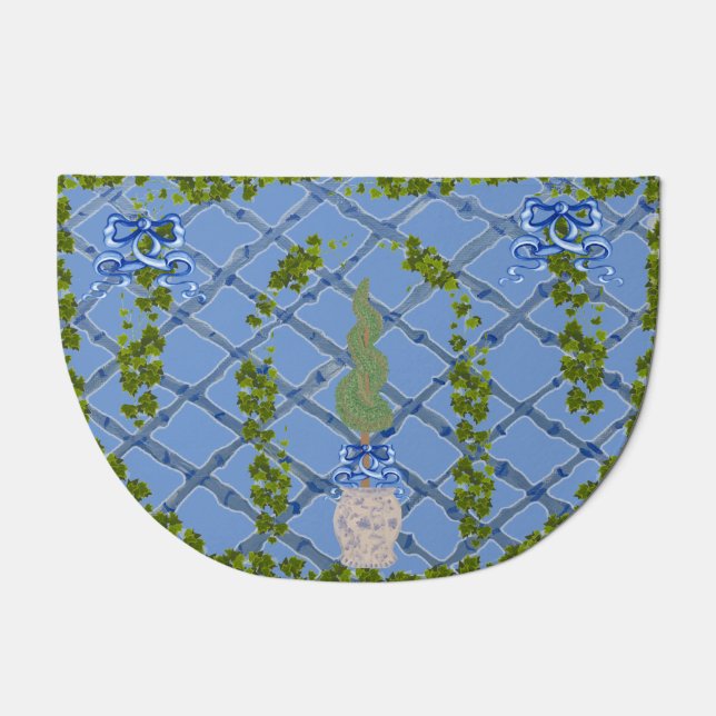 Chinoiserie Blue Ginger Jars Doormat Welcome Mat (Front)