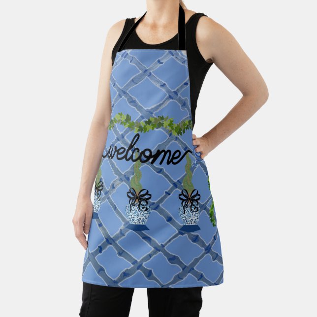 Chinoiserie Blue Ginger Jars Topiary Apron (Insitu)
