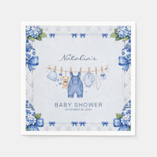 Chinoiserie Blue Jean Denim bow Baby Shower Napkins