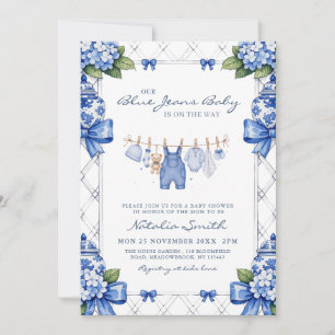 Chinoiserie Blue Jean Denim Preppy Baby Shower Invitation