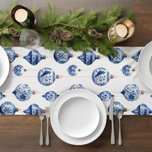 Chinoiserie Blue Ornaments Christmas  Short Table Runner