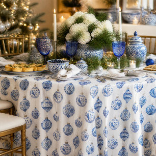 Chinoiserie Blue Ornaments Christmas Tablecloth