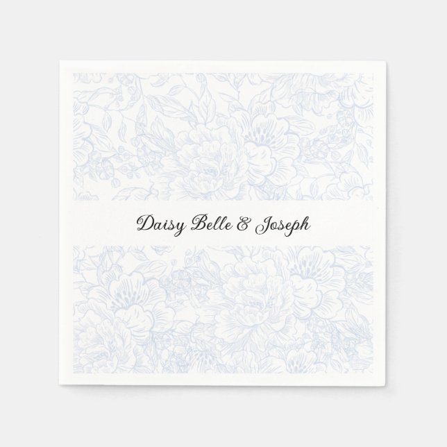 Chinoiserie Blue Peony Wedding Napkins (Front)