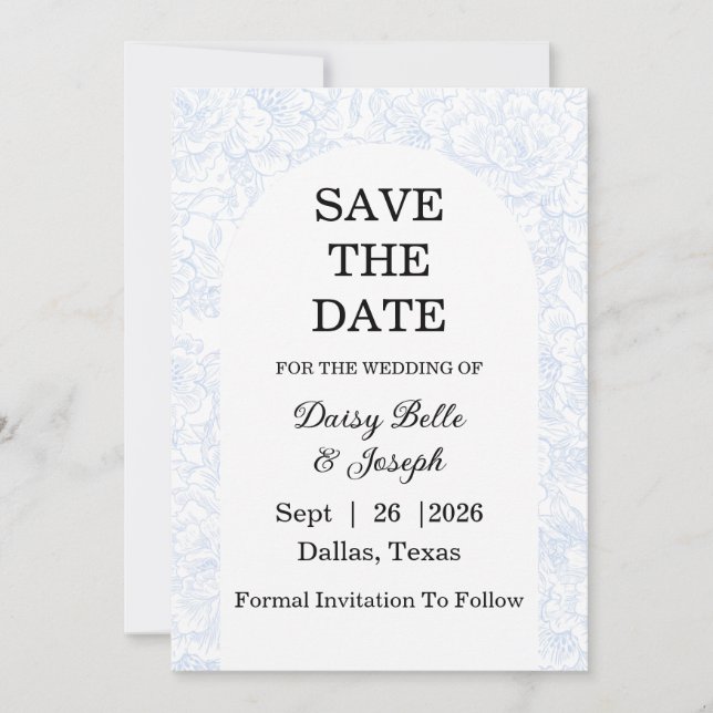 Chinoiserie Blue Peony Wedding Save The Date Invitation (Front)