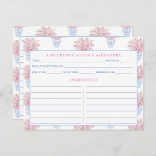 Chinoiserie Blue & Pink Bridal Shower Recipe Card