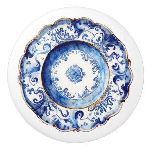 Chinoiserie Blue Plate Ceramic Knob