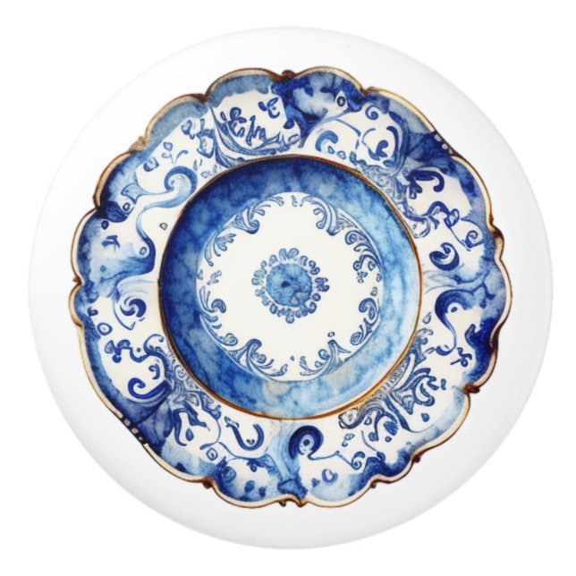 Chinoiserie Blue Plate Ceramic Knob (Front)
