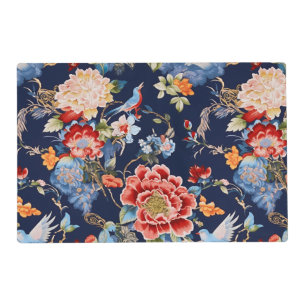 Chinoiserie blue red floral placemat