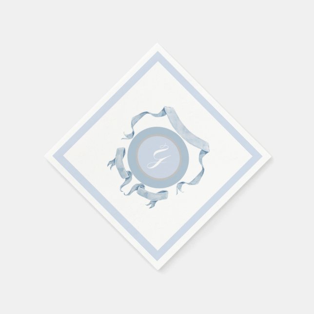 Chinoiserie Blue Ribbons Crest Shield   Napkins (Corner)