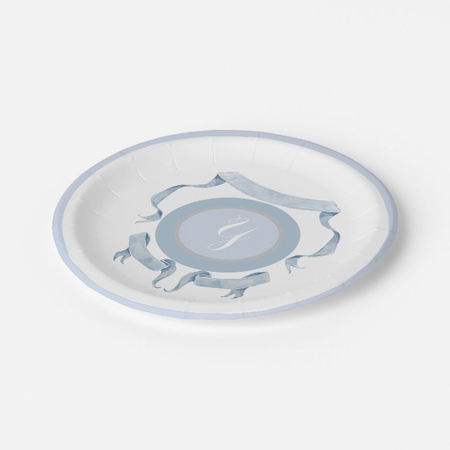 Chinoiserie Blue Ribbons Crest Shield  Paper Plates (Angled)