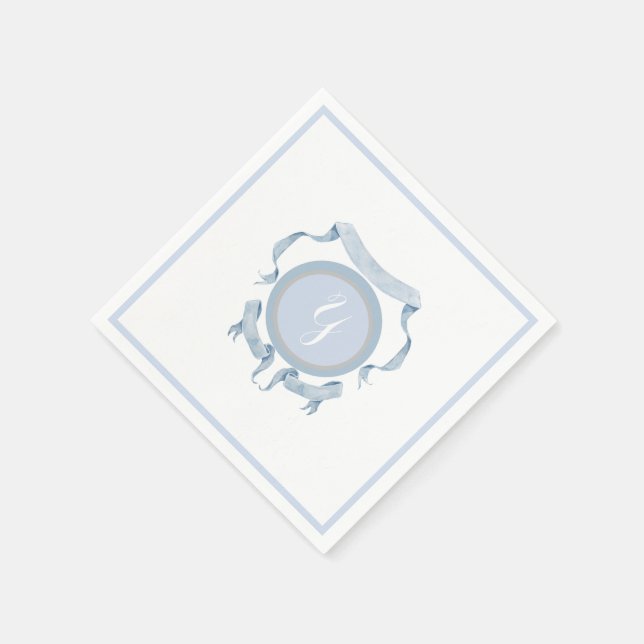 Chinoiserie Blue Ribbons Logo Crest   Napkins (Corner)