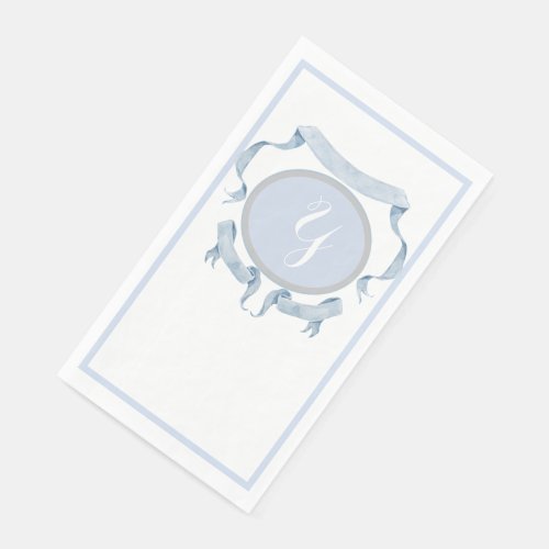 Chinoiserie Blue Ribbons Logo Crest  Paper Guest Towels