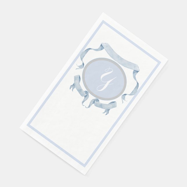 Chinoiserie Blue Ribbons Logo Crest  Paper Guest Towels (Corner)