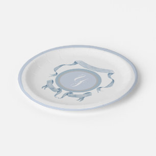 Chinoiserie Blue Ribbons Logo Crest Paper Plates