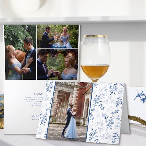 Chinoiserie Blue Romantic Elegance 4 Photo Wedding Thank You Card