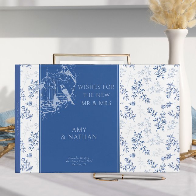 Chinoiserie Blue Romantic Engagement Photo Wedding Guest Book (Wedding Guest Book  from Chinoiserie Wedding Collection by Darling & May)