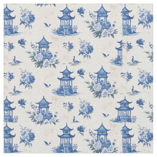 Chinoiserie Blue Toile Pattern Elegant Fabric