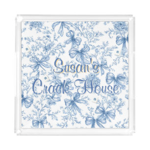 Chinoiserie Blue Toile Peacock Custom Mahjong Acrylic Tray