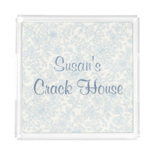 Chinoiserie Blue Toile Peacock Custom Mahjong Acrylic Tray