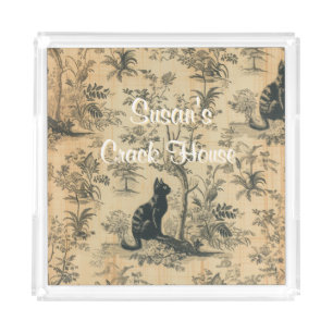 Chinoiserie Blue Toile Peacock Custom Mahjong Acrylic Tray