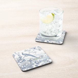 Chinoiserie Blue Toile Peacock Custom Mahjong Beverage Coaster