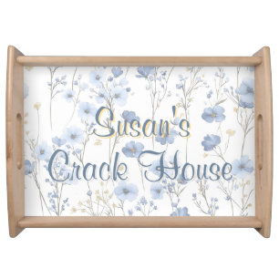 Chinoiserie Blue Toile Peacock Custom Mahjong Serving Tray