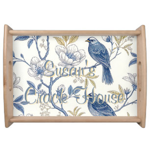 Chinoiserie Blue Toile Peacock Custom Mahjong Serving Tray