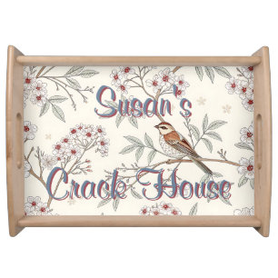 Chinoiserie Blue Toile Peacock Custom Mahjong Serving Tray