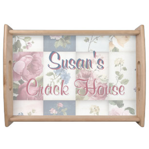Chinoiserie Blue Toile Peacock Custom Mahjong Serving Tray