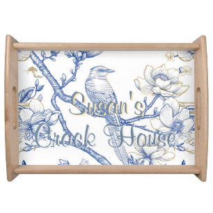 Chinoiserie Blue Toile Peacock Custom Mahjong Serving Tray