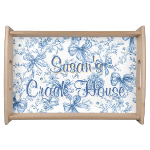 Chinoiserie Blue Toile Peacock Custom Mahjong Serving Tray