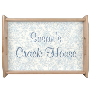 Chinoiserie Blue Toile Peacock Custom Mahjong Serving Tray