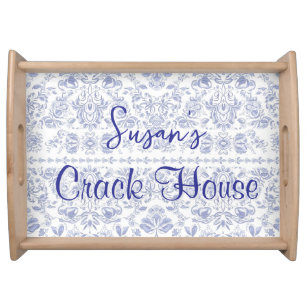 Chinoiserie Blue Toile Peacock Custom Mahjong Serving Tray