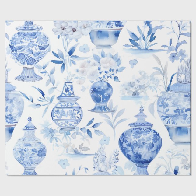 Chinoiserie Blue Vase Wrapping Paper (Seam)